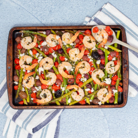 Make a delicious Mediterranean-style meal all in one sheet-pan.